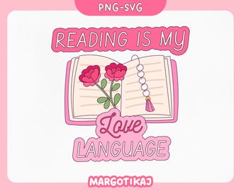 Clipart de "Leer es mi lenguaje del amor": Libro SVG PNG (Descarga digital)