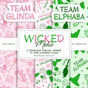 Naadloos patroon Wicked The Musical Movie, Team Elphaba, Team Glinda, png, digitaal patroon, sublimatiestof, png