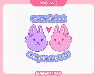 Kawaii Friends Bunny Clipart, Matching Shirt Design (Digital Download PNG SVG)