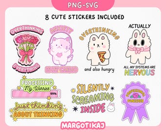 Bundel grappige angststicker: clipart geestelijke gezondheid (digitale download)
