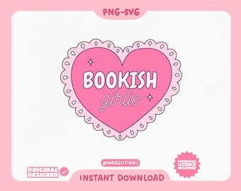 Bookish Girlie Heart Design: Trendy SVG PNG File (Commercial Use)
