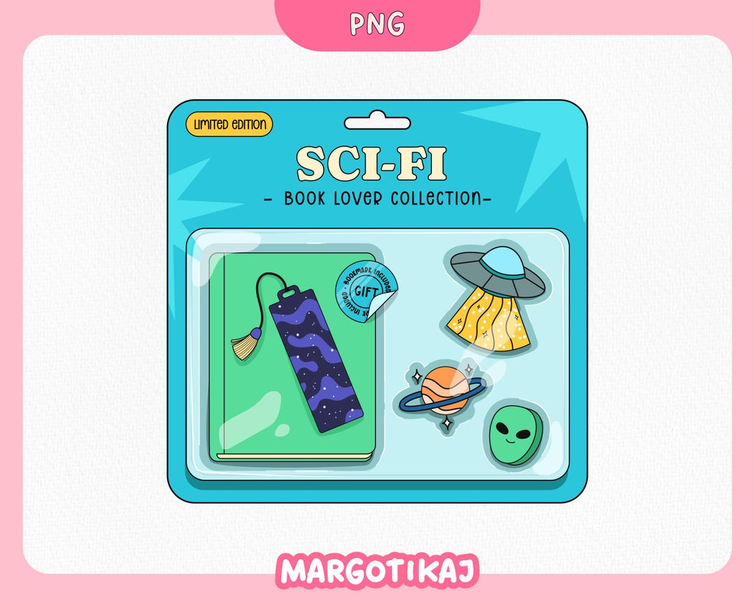 Sci-fi Book Lover Sticker Set: Alien, Spaceship, Bookmark (digital ...
