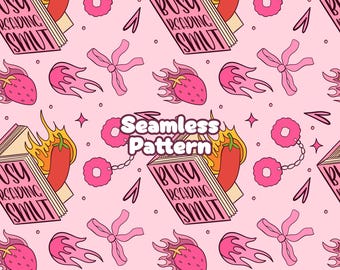 Spicy Book Club Seamless Pattern, Digital Paper (Digital Download)