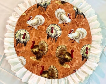 Thanksgiving Turkeys Table Topper Doily Decor / Holiday table decor New