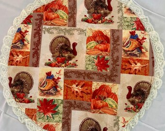 Turkey Thanksgiving Centerpiece Table Topper Accent Round Lace Thanksgiving Table Topper Centerpiece – Fall Harvest Dining Table