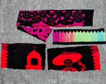 4 Dia De Los Muertos Pendleton Wool Fabric Pieces, Napped Merino Remnant Bundle, Skeleton Church Altar Craft Scraps