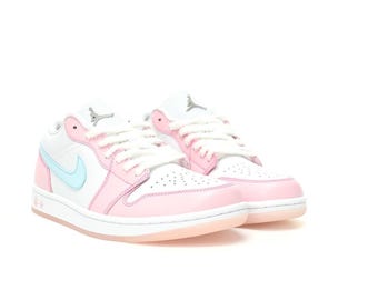 Custom Air Jordan sneakers with hand made painted Pink color Retro Vintage sneakers shoes Paw painted sneakers Spring Summer colors