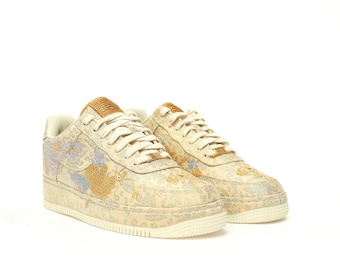 Custom Air Force sneakers embroidered dragon fly with logo made painted golden color Retro Vintage sneakers shoes AF1