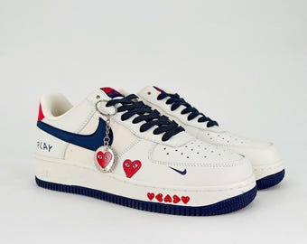 Custom Air Force AF1 sneakers with hand made painted heart Valentine's day