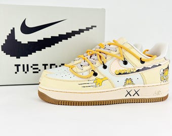 Custom Air Force AF1 sneakers with hand made painted Garfield sneakers shoes cartoon character yellow color spring colors