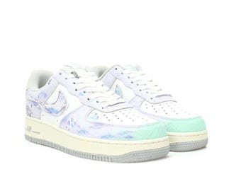 Custom Air Force sneakers with hand made painted Retro Vintage sneakers shoes Year of the Snake Lavender colors Spring color