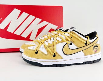 Custom Air Force AF1 sneakers with hand made painted Double lace sneakers shoes spring colors Yellow color
