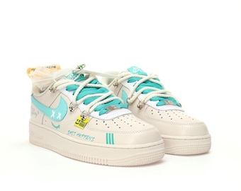 Custom Air Force sneakers Air Force Low Graffiti Tiffany blue color painted sneakers