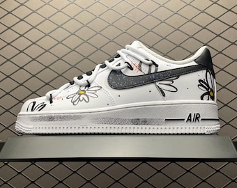 Custom Air Force sneakers with hand made Daisy flowers painted Retro Vintage sneakers shoes