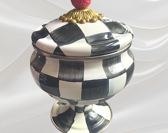 MACKENZIE CHILDS Courtly Check Enamal  Curiosity Pot 9" NEW