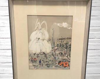 Beautiful Framed Théo Tobiasse Silk Textile Fine Art – Paris Street Scene