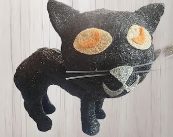 Halloween Sisal Black Cat Lighted Indoor Outdoor Decoration