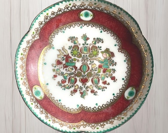 Vtg Austrian Enamel on Metal Trinket Dish Bowl Folk Hand Painted 4”