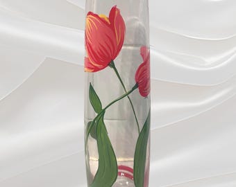 Block Crystal Hand Painted Flower Vase Hand Cut Mouth Blown