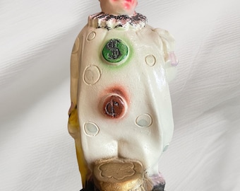 Vtg Duquesne Statuary Chalkware Clown Statue Figural Bank Carnival Prize Circus