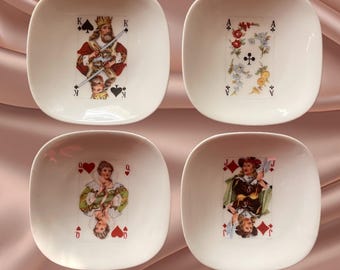 Vtg Limoges France Playing Card Pattern A K Q J Trinket Dishes 3.5 in. Set of 4
