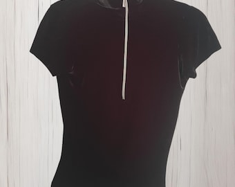 Vintage Betsey Johnson Black Velvet Half Zip Top Medium