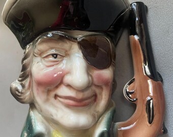 Vintage Hand Painted Pirate With Eye Patch  And With Gun Handle Toby Mug