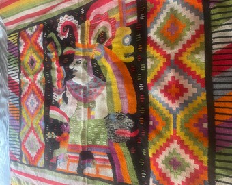 Vintage Handwoven Multicolor Wool Tribal Blanket 73”x 58”