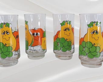 4 Nancy Lynn Anthropomorphic Drinking Glasses, Water Tumblers, 5.5", Vintage