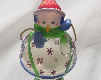 Vintage Dept 56 SNOWMAN FLIP TOP Covered Candy Dish: Christmas Holiday