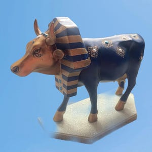 Egyptian,  Blue and Gold Cow Figurine, Cow Parade, King Tut Cow Figurine