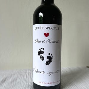 Etichetta per bottiglia di vino per annuncio di gravidanza – Etichetta per bottiglia personalizzata – 3 modelli tra cui scegliere – Idea originale per la futura nascita
