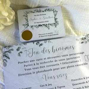 Jeu des binômes mariage – Cartes à gratter personnalisées – Animation originale invités