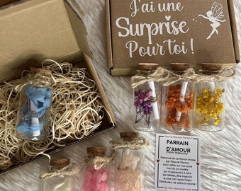 Annonce surprise grossesse - Message en fiole personnalisé - Fiole à messages - Annonce papi, mamie, tonton, tata - Demande parrain, marrain