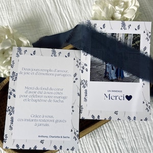 Carte de remerciement - Carte de remerciement bleu - Carte de remerciement mariage et bapteme