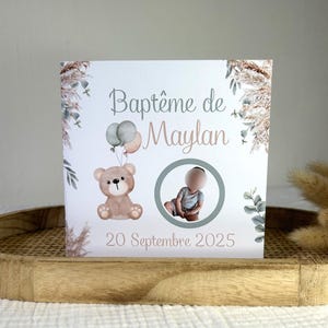 Faire-part baptême : Thème ourson - Vert - Faire-part anniversaire - Faire-part avec photo - Faire-part pliant