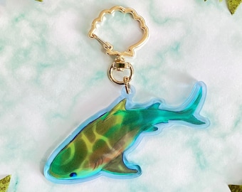 Lemon Shark Acrylic Keychain | Wildlife Ocean Nature Charm | 3 inch | Double sided | Blue Translucent Keyring | Gift for Animal Lovers