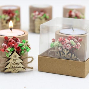 Bulk Christmas Gifts, Christmas Personalized Candle Favor, Christmas Wooden Candle Holder, Happy Holiday Favors, Merry Christmas Coworker