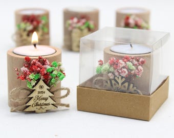 Bulk Christmas Gifts, Christmas Personalized Candle Favor, Christmas Wooden Candle Holder, Happy Holiday Favors, Merry Christmas Coworker