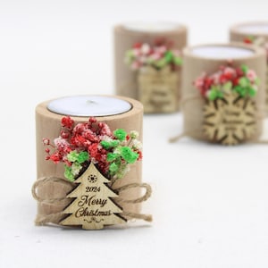 Christmas Personalized Gifts Candle Favor, Christmas Wooden Candle Holder, Happy Holiday Favors, Floral Candle Favors, Merry Christmas Tag