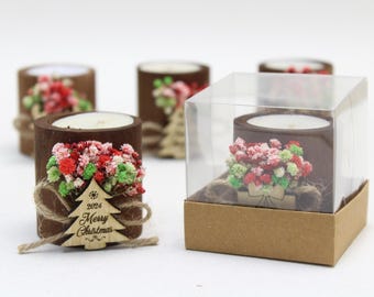 Bulk Christmas Gifts, Christmas Personalized Candle Favor, Christmas Wooden Candle Holder, Happy Holiday Favors, Merry Christmas Coworker