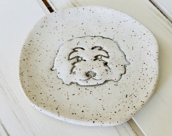 Sweet little Goldendoodle gift, ceramic plate with doodle dog, poodle, golden doodle, labradoodle, trinket dish, appetizer plate, soap dish