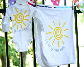 You are my sunshine outfit and baby blanket, baby gift for newborn, baby shower gift, you are my sunshine baby shower gift, gray and yellow