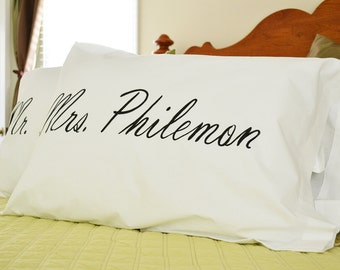 Personalized pillow cases for bridal shower gift, housewarming, new bride, wedding gift, personalized pillowcase with Mr and Mrs last name