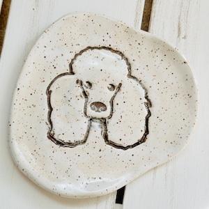 Poodle gifts, ceramic plate with standard poodle dog, miniature poodle, trinket dish, appetizer plate, soap dish