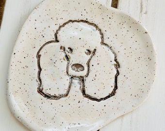 Poodle gifts, ceramic plate with standard poodle dog, miniature poodle, trinket dish, appetizer plate, soap dish