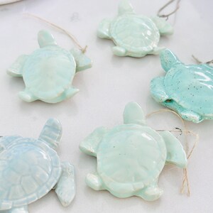Ceramic turtle ornament in various shades of pastel blue and aqua, beach gifts, beach wedding favors, coastal gifts, sand and sea decor