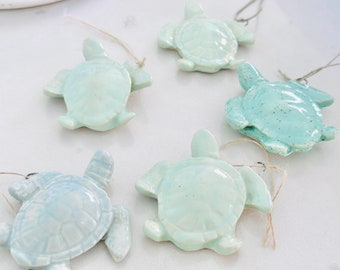 Ceramic turtle ornament in various shades of pastel blue and aqua, beach gifts, beach wedding favors, coastal gifts, sand and sea decor
