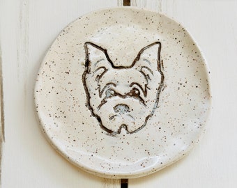 Yorkie gifts, ceramic plate with yorkie dog, yorkshire terrier, trinket dish, appetizer plate, soap dish