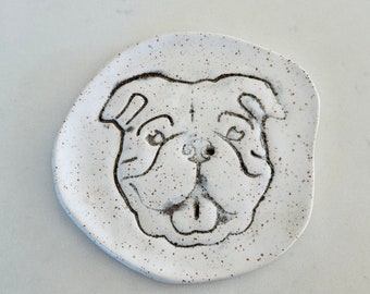 pitbull gifts, ceramic plate with american bulldog pitbull, pit bull, trinket dish, appetizer plate, soap dish